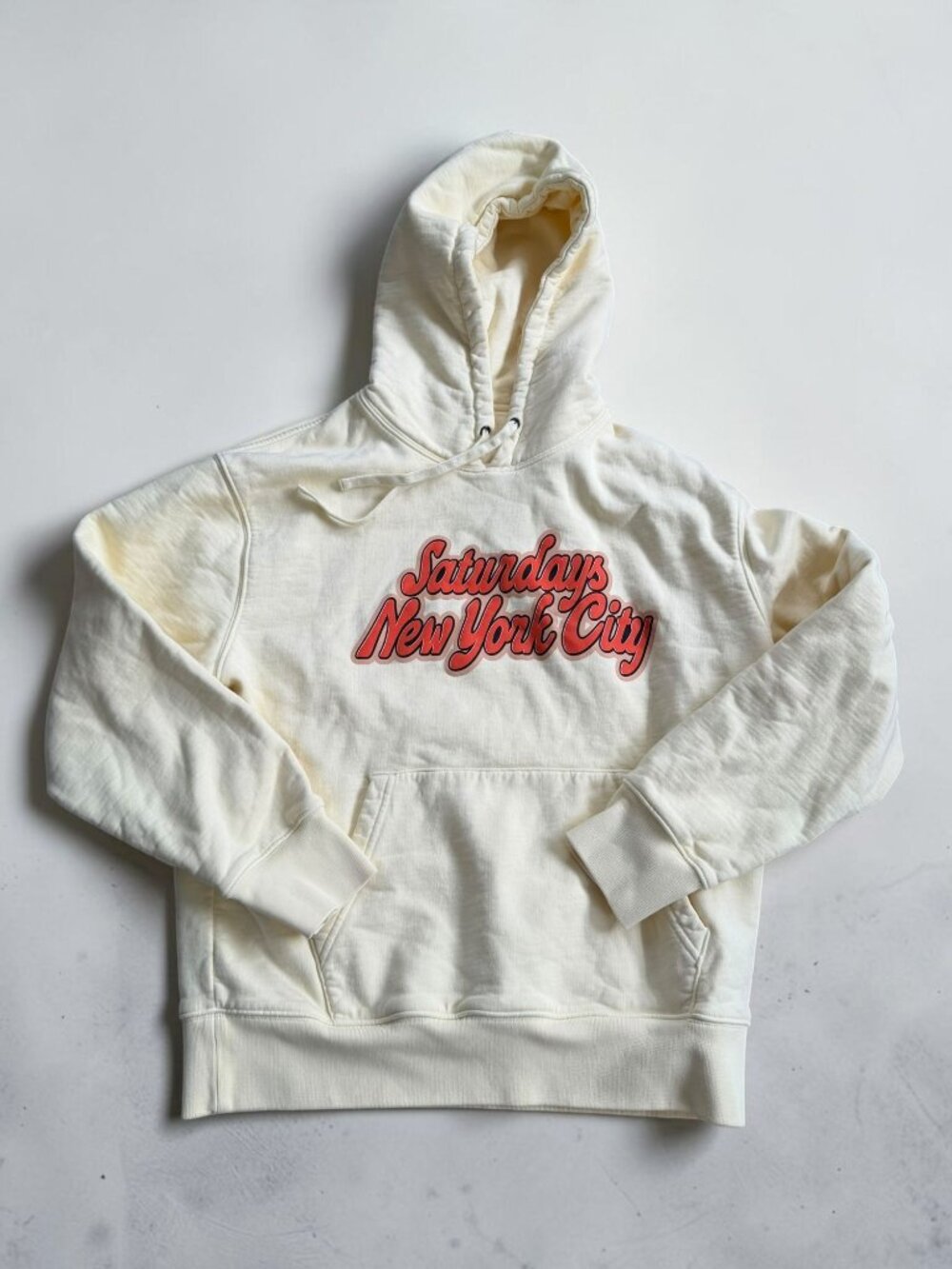SATURDAYS New York City Butter Yellow Hooded Sweatshirt Size Medium